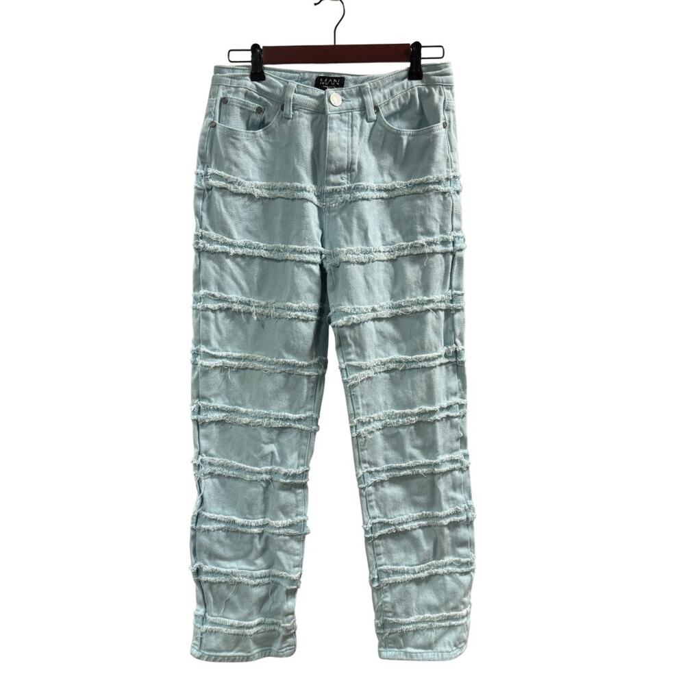 Boohoo Man Men’s Aqua Fringed Jeans Size 30